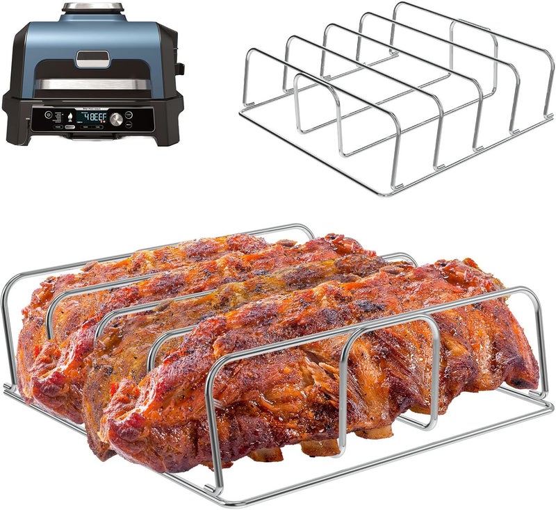 WEBROIL Universal BBQ Rib Racks for Most Outdoor Grills and Smoker, for Ninja Woodfire OG800/900 Series, Weber, Large Egg, Classic Joe etc., Stainless Steel Roast Turkey Rack Gift for Thanksgiving/Christmas - Image 1